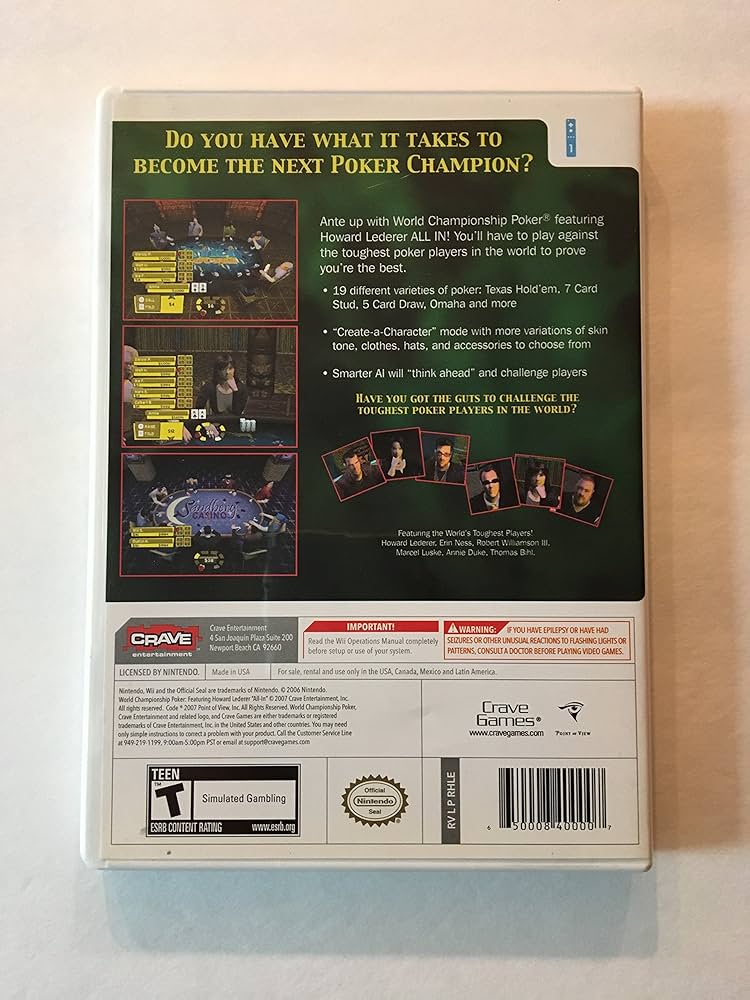 World Championship Poker: Howard Lederer: All In – 2007 Nintendo Wii CIB – RE-SEALED + Clean Disc