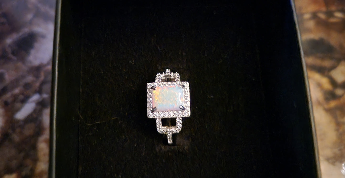 Dazzling Antique Diamond Encrusted Opal Ring Hand Crafted Sterling Silver