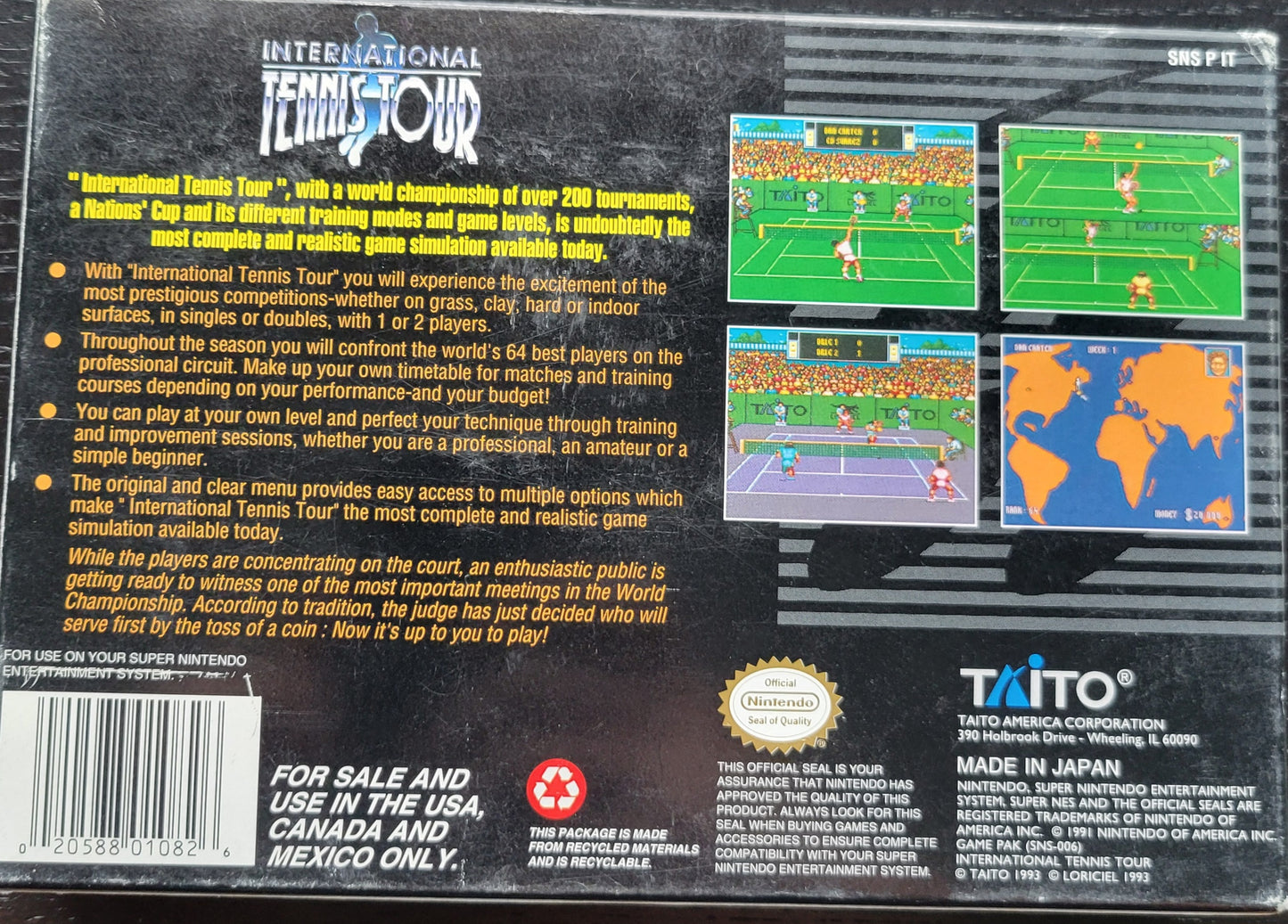 International Tennis Tour CWB Complete With Box - SNES - Super Nintendo Ent. System NTSC Cartridge + Plastic Protector