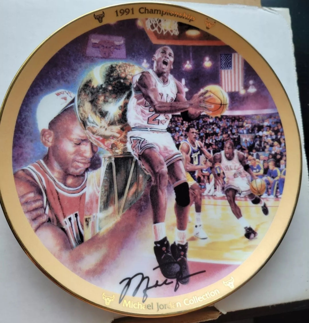 95 MICHAEL JORDAN Limited Edition Signed CHAMPIONSHIP Plate COMPLETE IN BOX + 🏀