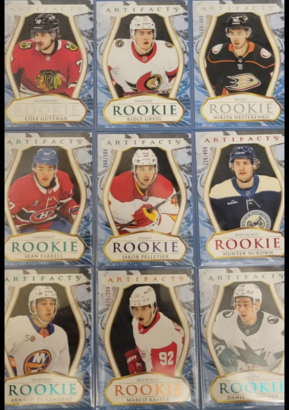 Lot Of 9 2023 24 ARTIFACTS NHL ROOKIE CARDS Numbered Multiple Color MINT COND.