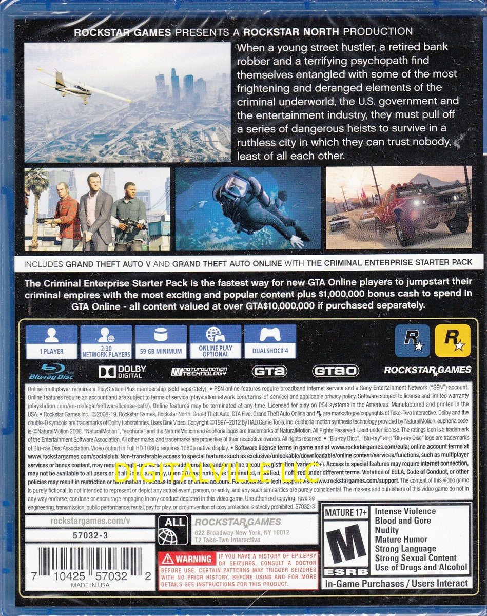 GTA Grand Theft Auto V Premium Edition *Rough Label* (CIB) – Sony PlayStation 4 PS4 – Re-Sealed (2014)