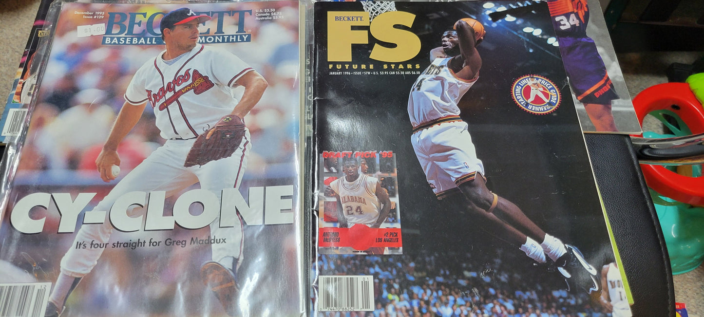 1990's Beckett Sports Magazines Mlb NBA Lot Of 7 + Awesome Mint Condition Poster Insert WAYNE GRETZKY!