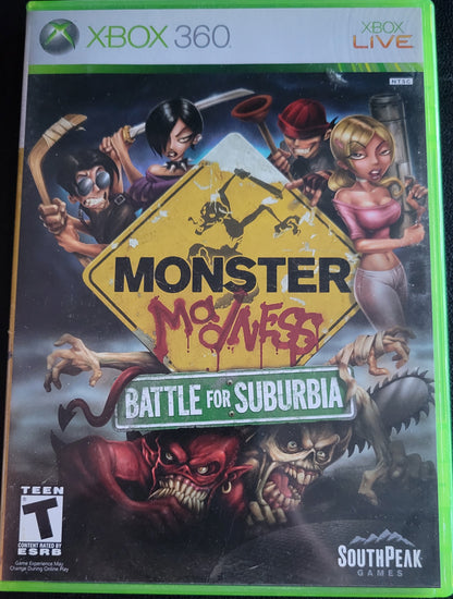 Rare MONSTER MADNESS: Battle For Suburbia - Microsoft XBOX 360 - CLEAN DISC CIB Pre-Owned Great Shape Tested & Working