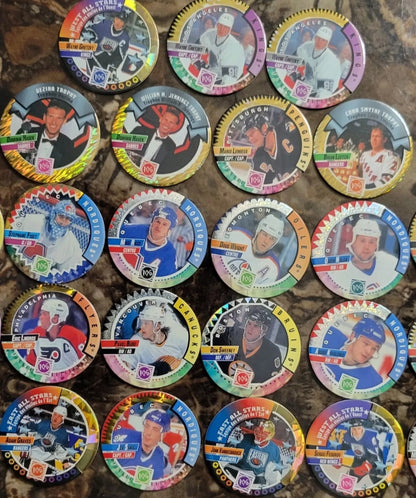 ULTRA RARE 1st EDITION BIG NAMES ORIGINAL MILK CAP POGS SET OF 25 GRETZKY ALL STARS