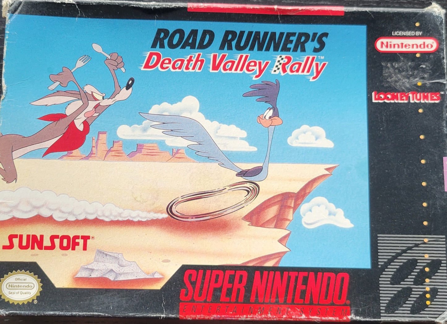 Authentic Road Runner's Death Valley Rally CWB Complete With Box - SNES - Super Nintendo Ent. System NTSC Cartridge + Plastic Protector