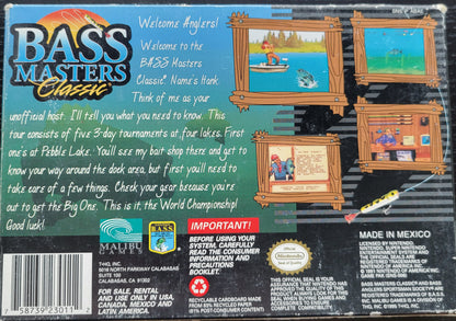 1995 BASS MASTERS CLASSIC CWB Complete With Box - SNES - Super Nintendo Ent. System NTSC Cartridge + Plastic Protector