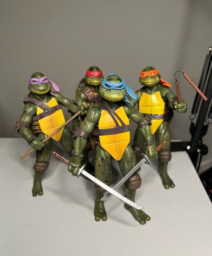 7" NECA Ninja Turtles 1990 Movie TMNT Teenage Movable Toys Mutant Action Figure Weapons + Pizza Included COWABUNGA DUDES!