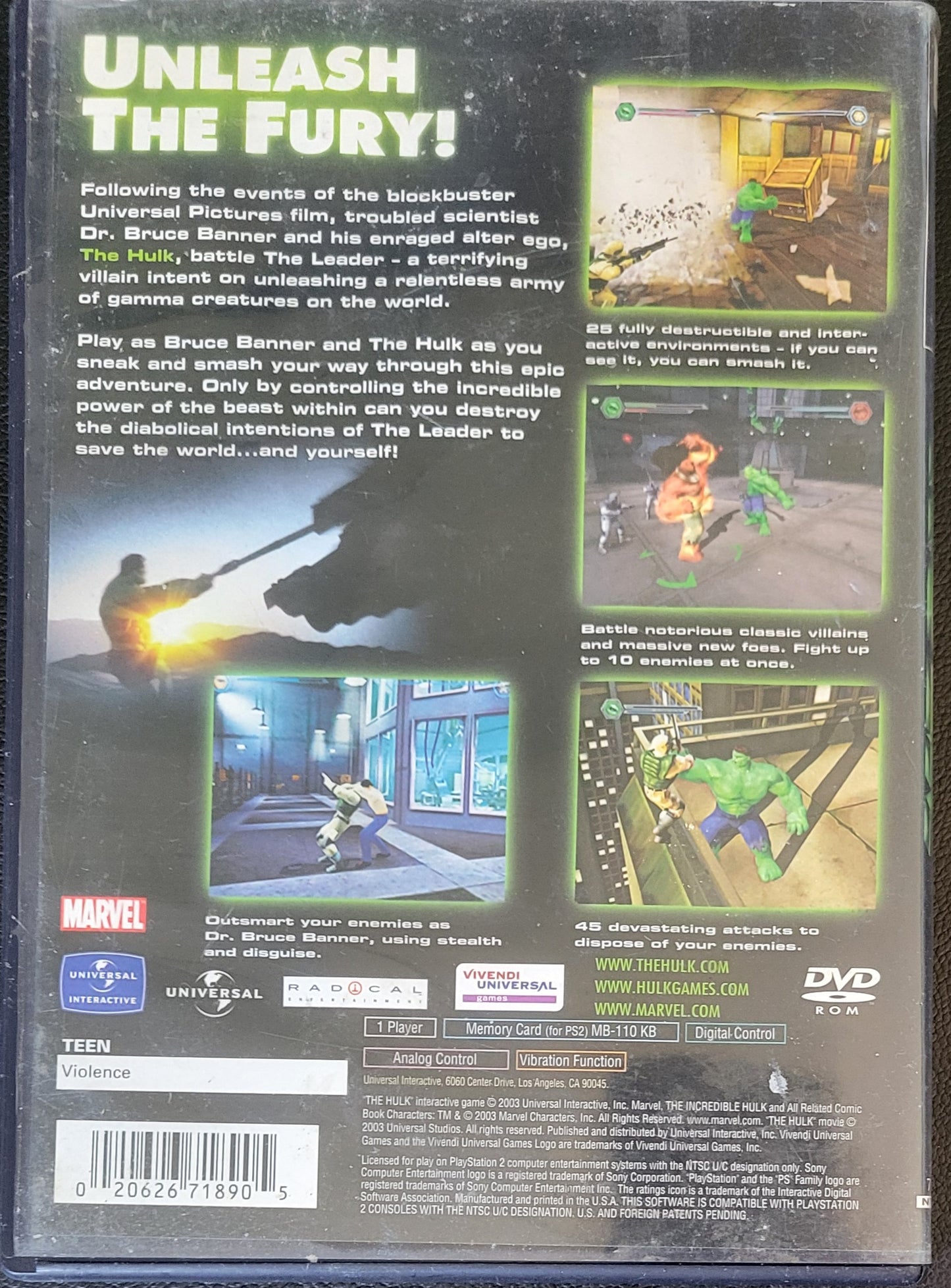 HULK - Sony PlayStation 2 PS2 Pre-Owned Tested & Working