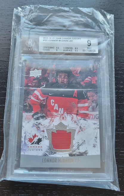 2014 15 CONNOR MCDAVID TEAM CANADA JRS GAME-USED PATCH BGS 9 MINT!!