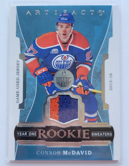 2015 2016 CONNOR MCDAVID ARTIFACTS HOCKEY YEAR ONE ROOKIE SWEATERS GAME USED BGS 9 MINT