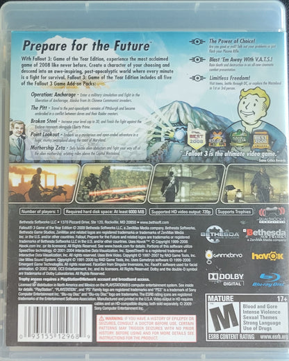 Fallout 3 Game Of The Year Edition (CIB) – Sony PlayStation 3 PS3 – Tested & Working