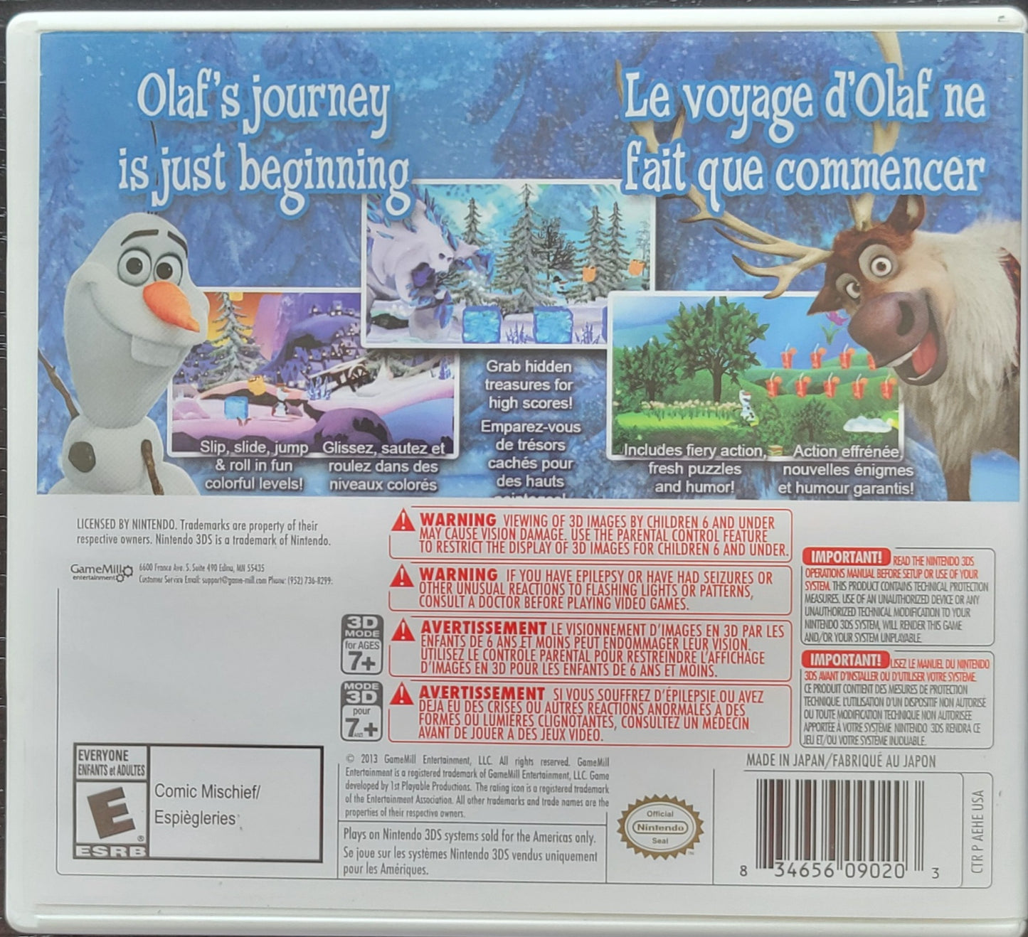 Disney's FROZEN: Olaf's Quest - Nintendo 3DS 2008 - Handheld Console NTSC Cartridge Tested & Working