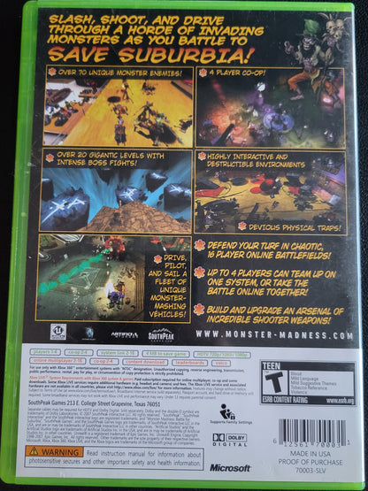 Rare MONSTER MADNESS: Battle For Suburbia - Microsoft XBOX 360 - CLEAN DISC CIB Pre-Owned Great Shape Tested & Working