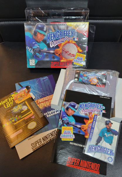 Ken Griffy Jr's Winning Run 1994 (SNES) FACTORY PLASTIC + HANG TAB (REAL CIB) - Pristine Condition - NTSC Cartridge + Protector