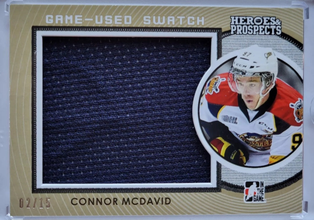 2014 15 ITG HEROES & PROSPECTS GAME-USED JUMBO SWATCH CONNOR MCDAVID 2/15 BGS 9 MINT!!