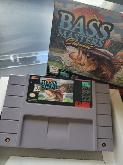 1995 BASS MASTERS CLASSIC CWB Complete With Box - SNES - Super Nintendo Ent. System NTSC Cartridge + Plastic Protector