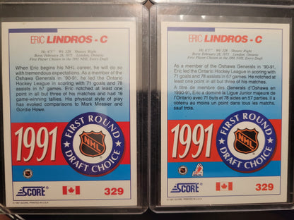 Lot Of 4 SCORE 91' ERIC LINDROS ROOKIE Cards MINT Soft + Top Loader Since New