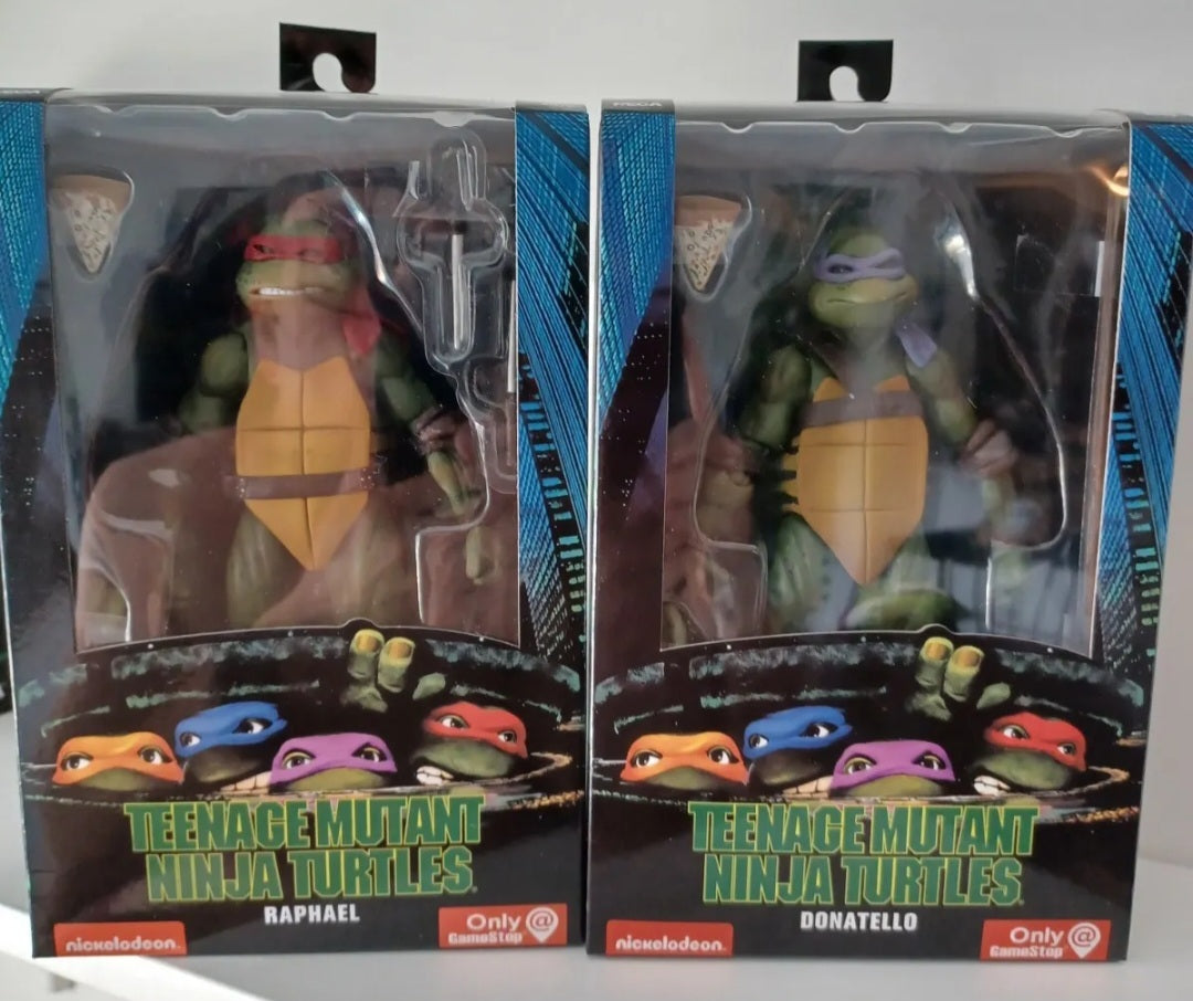 7" NECA Ninja Turtles 1990 Movie TMNT Teenage Movable Toys Mutant Action Figure Weapons + Pizza Included COWABUNGA DUDES!