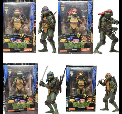 7" NECA Ninja Turtles 1990 Movie TMNT Teenage Movable Toys Mutant Action Figure Weapons + Pizza Included COWABUNGA DUDES!