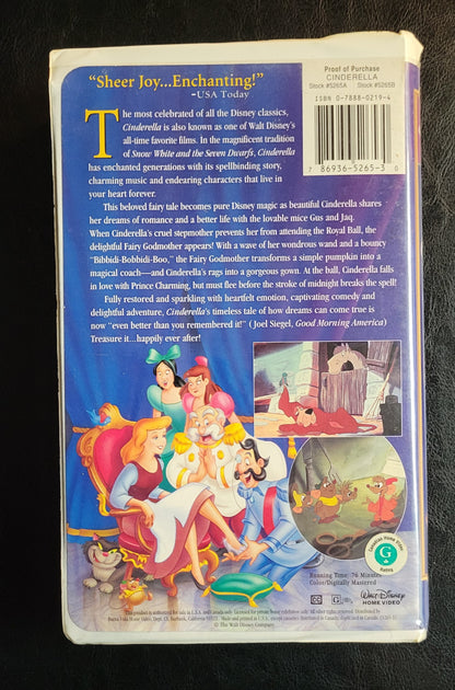 EARLY Walt Disney's CINDERELLA 1990's VHS Tape + Box Pre - Owned Great Shape