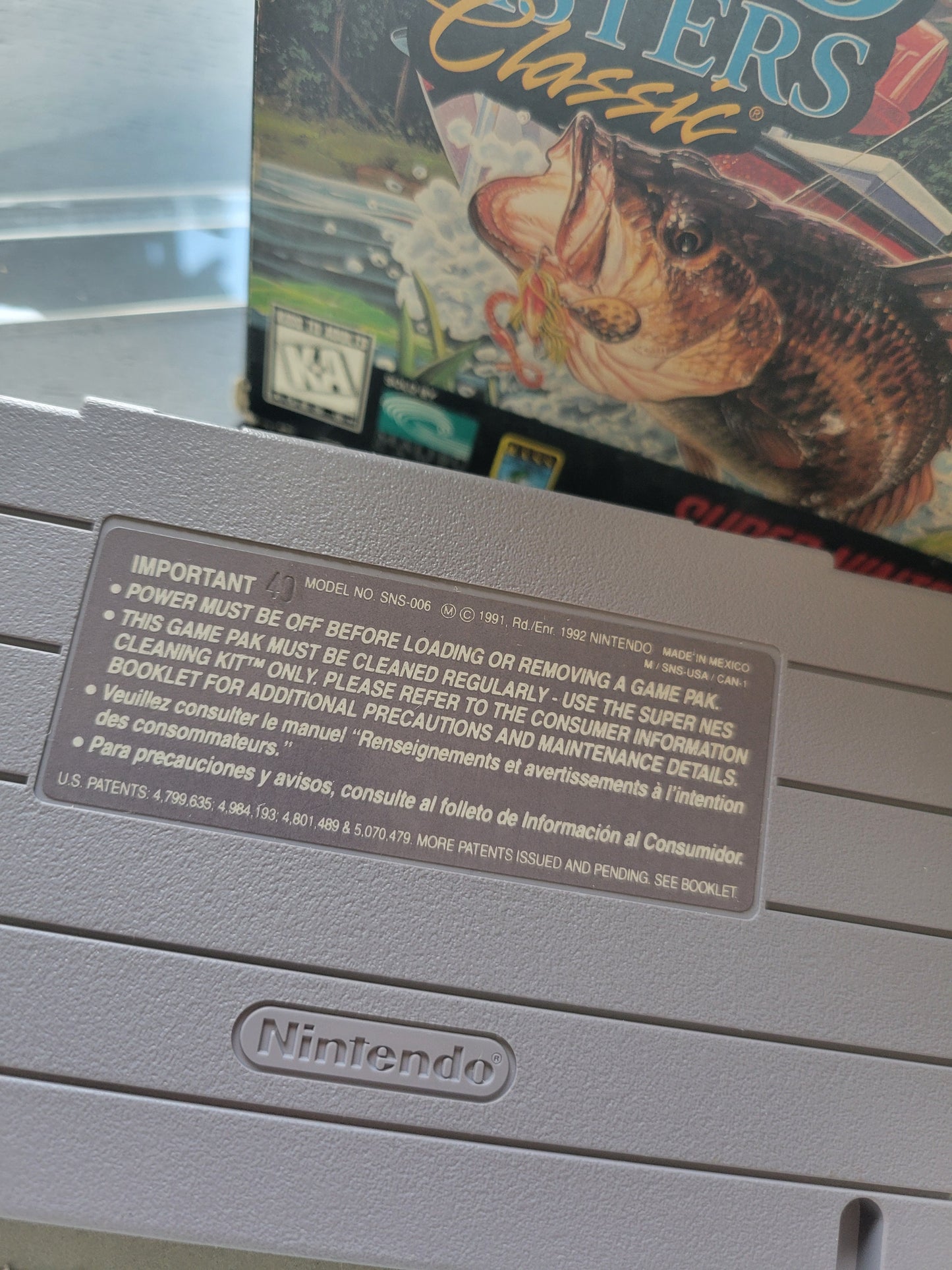 1995 BASS MASTERS CLASSIC CWB Complete With Box - SNES - Super Nintendo Ent. System NTSC Cartridge + Plastic Protector