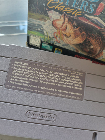 1995 BASS MASTERS CLASSIC CWB Complete With Box - SNES - Super Nintendo Ent. System NTSC Cartridge + Plastic Protector