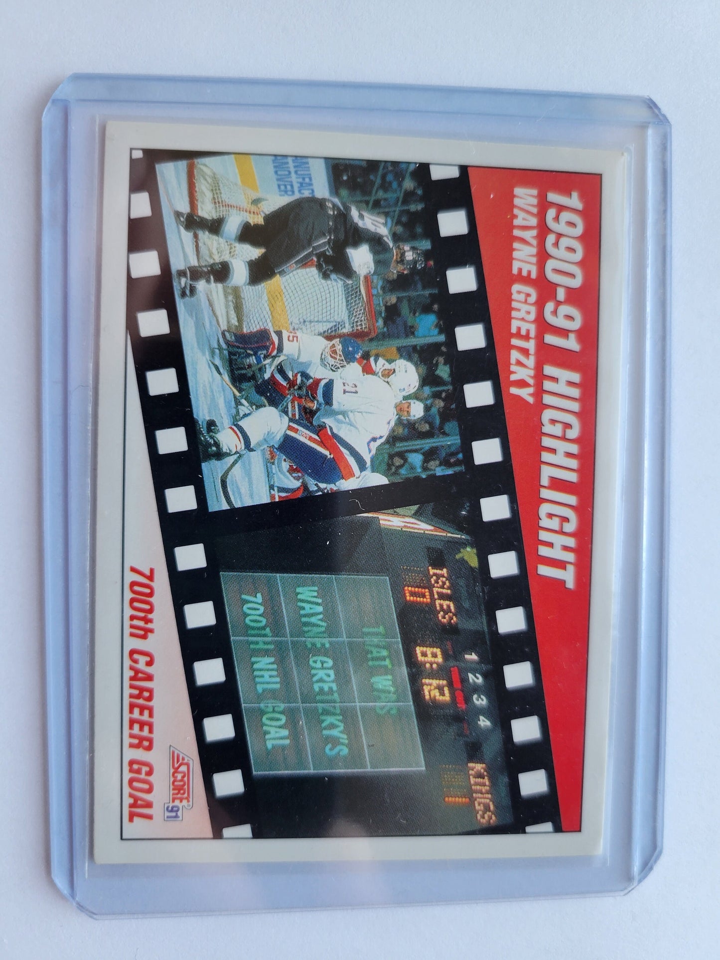 1990 91' Wayne Gretzky 700th Career Goal Highlights Score NHL Hockey Card Los Angeles Kings Great Condition Smoke Free Home + Top Loader