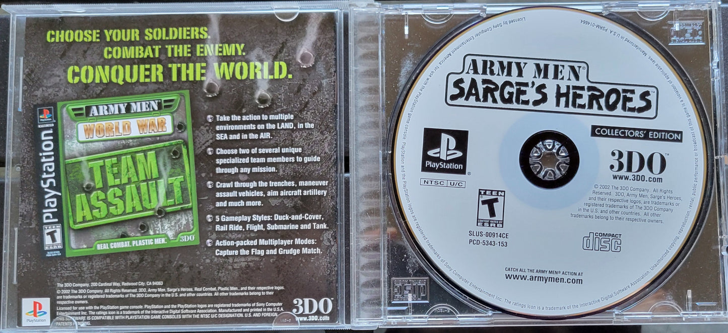 Authentic Army Men: Sarge's Hero's COLLECTOR'S EDITION - Sony PlayStation 1 PS1 Complete in Box (CIB) - Great Condition