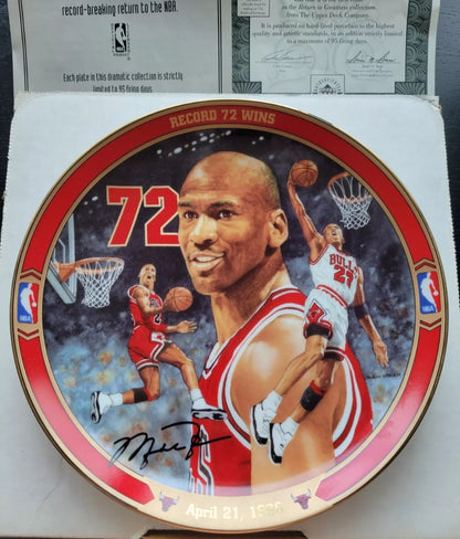 96 MICHAEL JORDAN Limited Edition Signed 72 Wins Porcelain Plate COMPLETE IN BOX