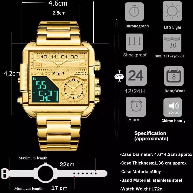 2022 Multi Function Men's Watch 3 Time Zone Timer Calander Green Light Gift Box Included A+ Christmas | Brithday |Anniversary | Gift