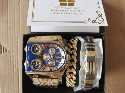 Hip-Hop Big BEZEL Multi Function Men's Watch Bracelet Gift Set Timer Calander Box Included A+ Christmas | Brithday | Anniversary |