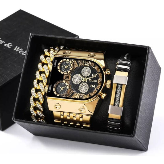 Hip-Hop Big BEZEL Multi Function Men's Watch Bracelet Gift Set Timer Calander Box Included A+ Christmas | Brithday | Anniversary |