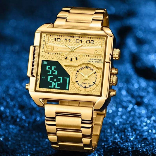 2022 Multi Function Men's Watch 3 Time Zone Timer Calander Green Light Gift Box Included A+ Christmas | Brithday |Anniversary | Gift
