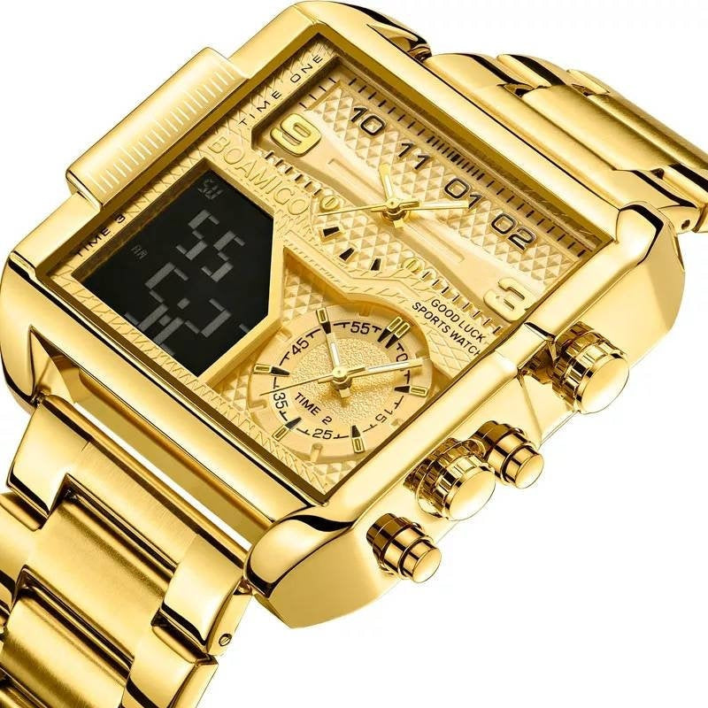 2022 Multi Function Men's Watch 3 Time Zone Timer Calander Green Light Gift Box Included A+ Christmas | Brithday |Anniversary | Gift