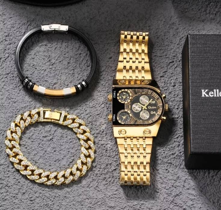 Hip-Hop Big BEZEL Multi Function Men's Watch Bracelet Gift Set Timer Calander Box Included A+ Christmas | Brithday | Anniversary |