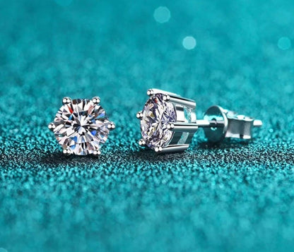 Classic 6 Prong Men Women Certified Moissanite Brilliant Round Cut VVS1 D (Colorless) Moissanite Stud Earrings White Gold GRA Certified Set