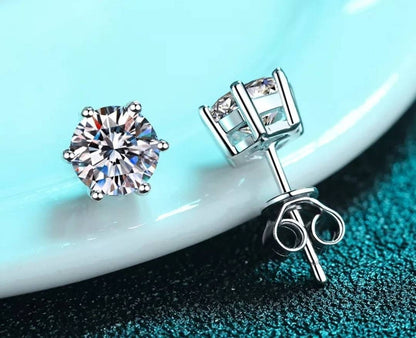 Classic 6 Prong Men Women Certified Moissanite Brilliant Round Cut VVS1 D (Colorless) Moissanite Stud Earrings White Gold GRA Certified Set