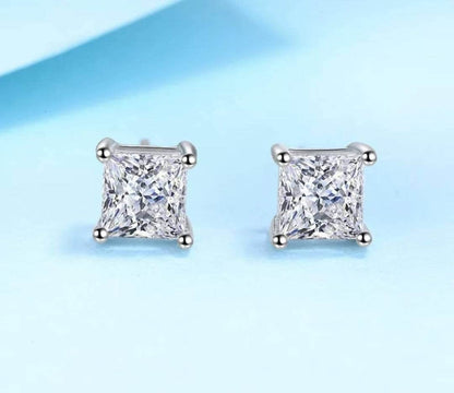 4 Claw Men Women Princess Cut Certified Moissanite VVS1 D (Colorless) Stud Earrings White Gold GRA Certified Set Best Quality GUARANTEED