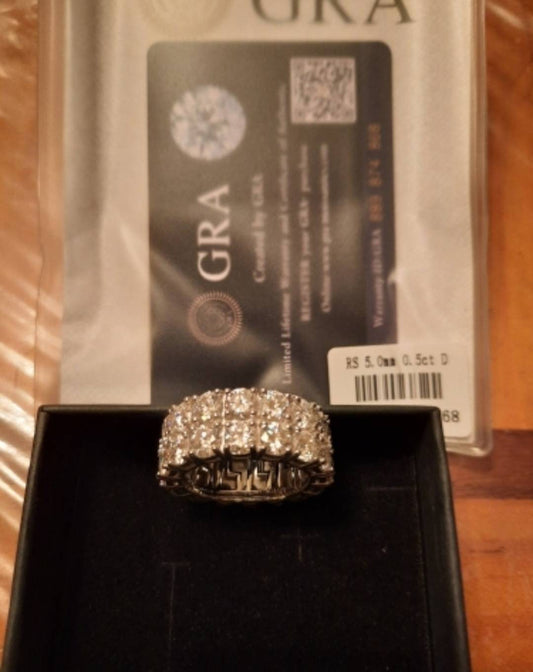 4.8 - 16 Carat Double Row GRA Certified Moissanite Princess VVS1 D Clarity Diamond Ring All Sizes White Yellow Gold Will Pass Diamond Test