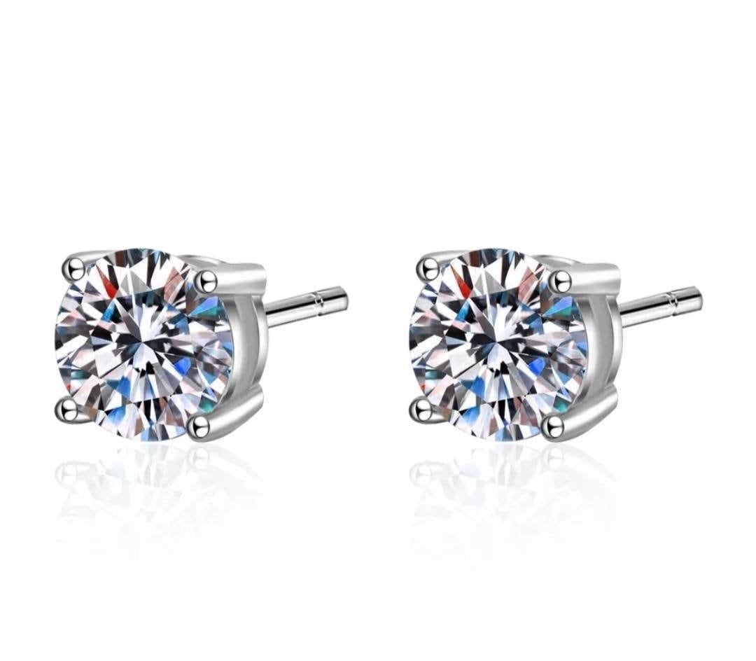 Classic 4 Claw Men Women Certified Moissanite Brilliant Round Cut VVS1 D (Colorless) Moissanite Stud Earrings White Gold GRA Certified Set
