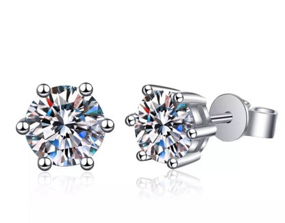 Classic 6 Prong Men Women Certified Moissanite Brilliant Round Cut VVS1 D (Colorless) Moissanite Stud Earrings White Gold GRA Certified Set