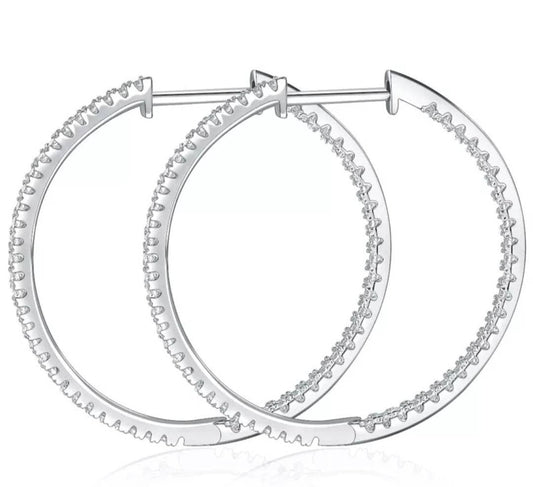 Dazzling 30MM Womens Certified VVS1 D Moissanite Diamond Hoop Earrings White Gold GRA Best Quality GUARANTEED Passes Diamond Test