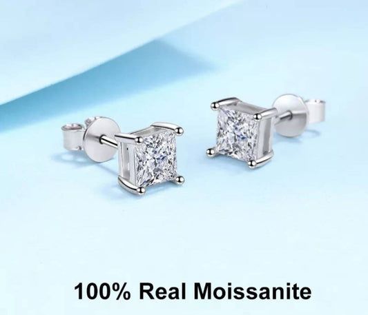 4 Claw Men Women Princess Cut Certified Moissanite VVS1 D (Colorless) Stud Earrings White Gold GRA Certified Set Best Quality GUARANTEED