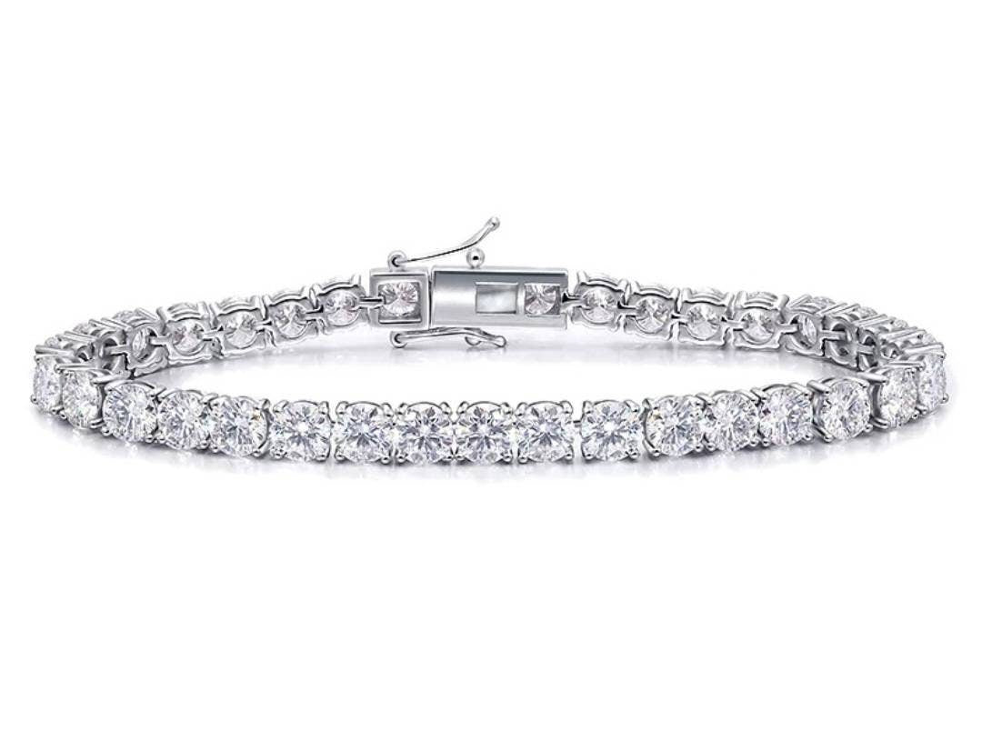 10k Solid Gold 4MM Certified Moissanite Brilliant Cut VVS1 D Clarity Tennis Bracelet 6 7 8 Inch GRA Certified Will Pass Diamond Test