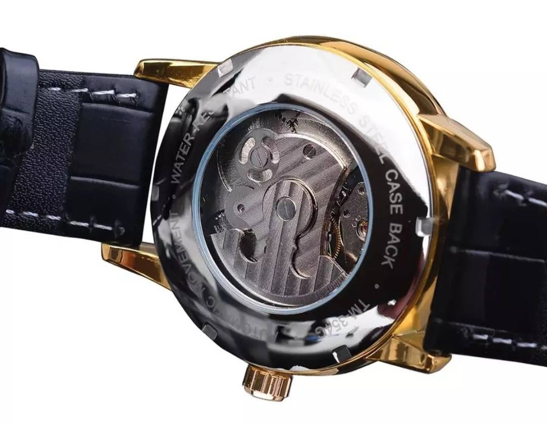 Automatic Men Watch Sun Moon Phase Black Gold Dial Carved Skeleton Tourbillon Design Gold Black Dial Gift Box Included A+++