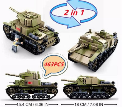 Building Block Tanks 2IN1 4 To Choose Best Quality Mini Tanks Army Vehicle By Hand BT7 Leopard 2A5 M13 M1A2 Dessert Storm Collect All 4