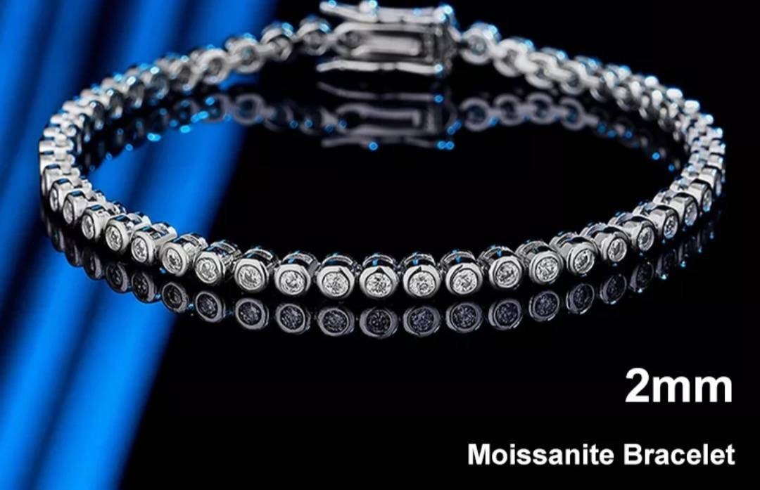 2MM Certified Moissanite Diamond Brilliant Round Cut VVS1 D Clarity Tennis Bracelet All Sizes GRA Certification Will Pass Diamond Test