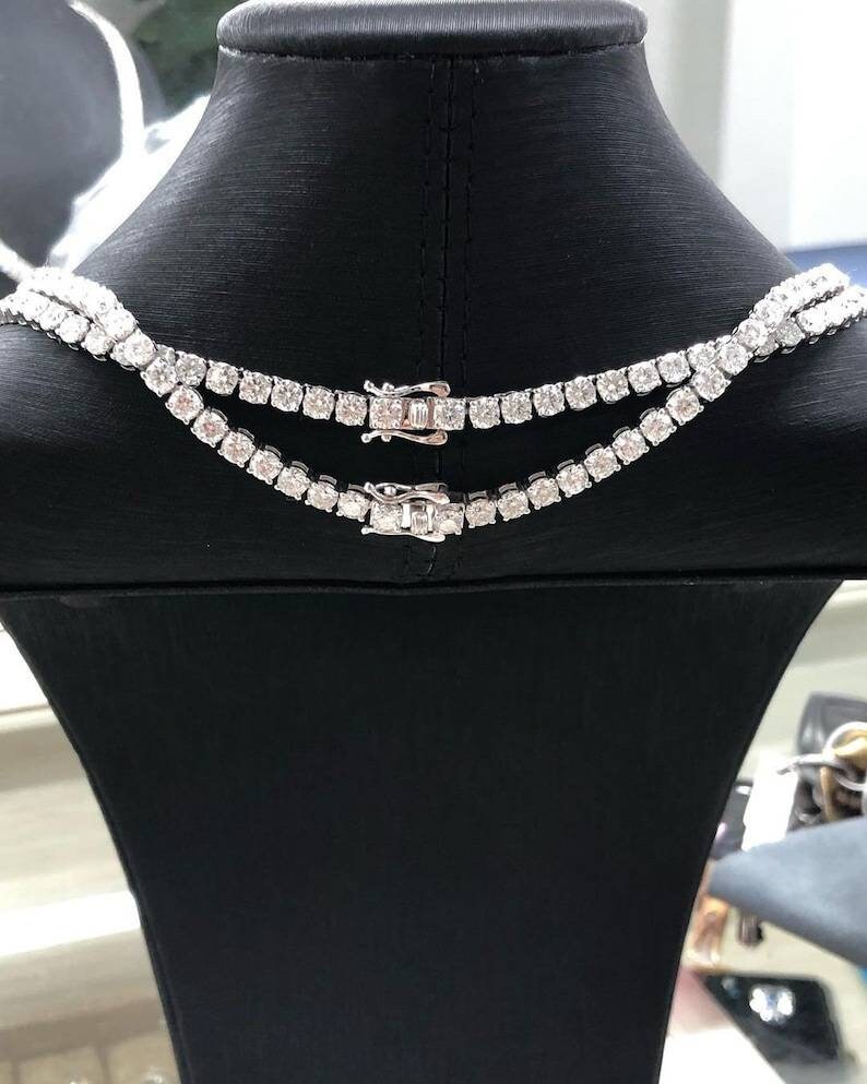 0.50 Carat Certified Moissanite Diamond Brilliant Round Cut VVS1 D Tennis Necklace White S925 Gold GRA Certified Best Quality GUARANTEED