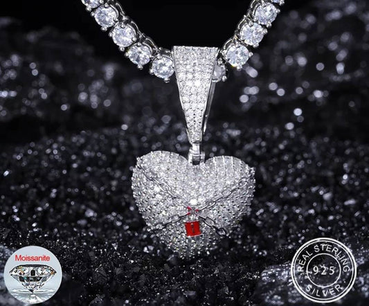 New 2022 Custom Lock Heart Pendant/Two-Toned/40MM X 22MM Real Moissanite Diamond/8.3 Gram/925 Sterling Silver Stamp Best Quality GUARANTEED!